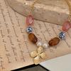 High-End Ceramic Pearl Beaded Flower Necklace - Retro Ethnic Style Clavicle Accessory for Women