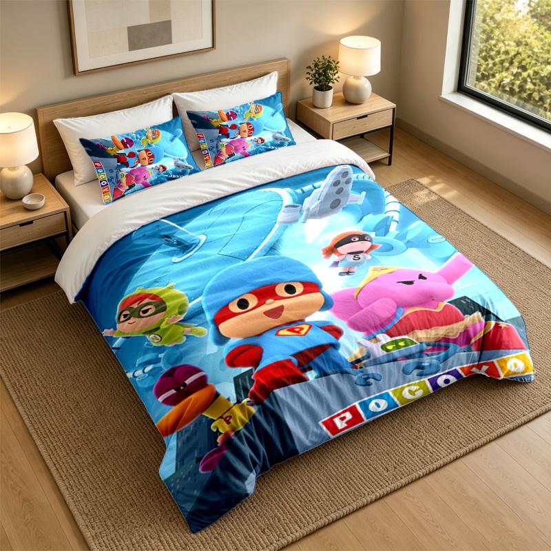 Morbido Set Biancheria da Letto Cartone Animato Pocoyó, 1 Copripiumino più 2 Federe Stiloso Tessile per la Casa della Camera da Letto