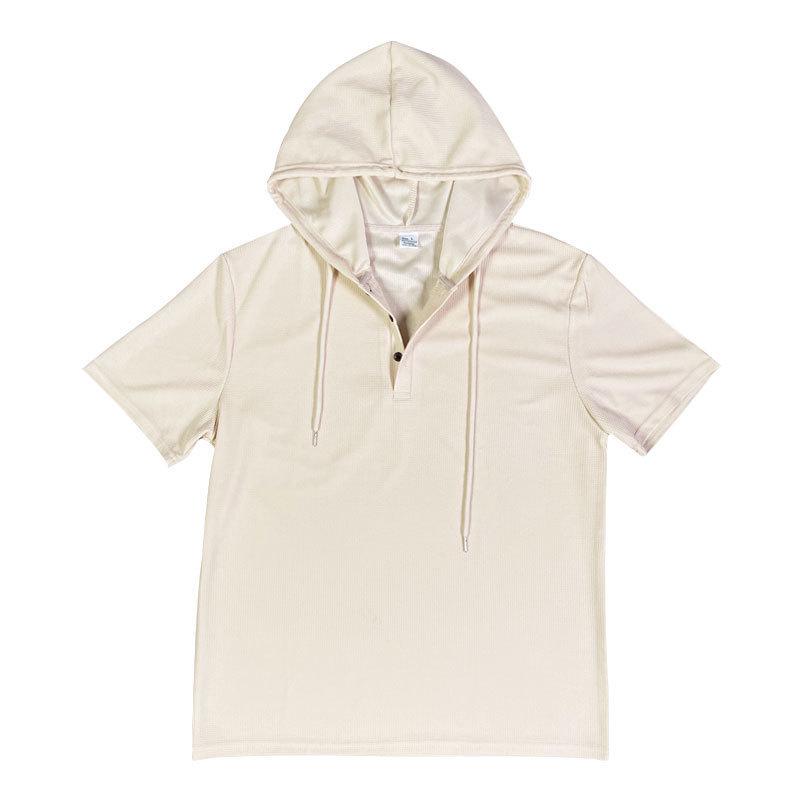 2025 Men's Summer Casual Set: Short Sleeve Henley T-shirt, Hooded Shirt & Shorts
