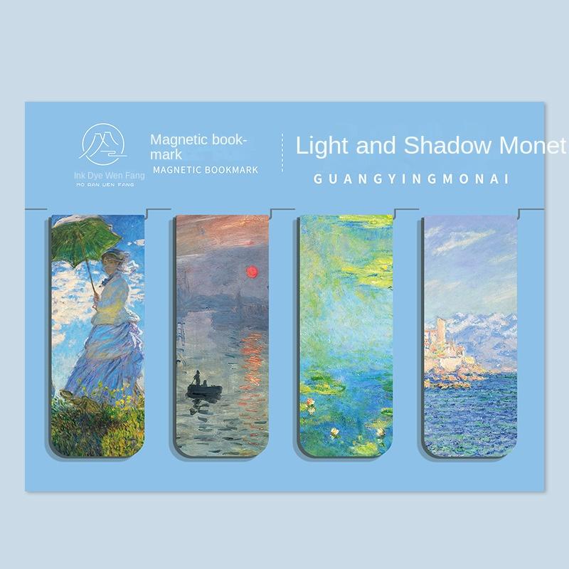 4 Pcs Magnetic Bookmark World Famous Painting Monet Van Gogh Antique Art Page Folder for Books Readers Stationery Supplies
