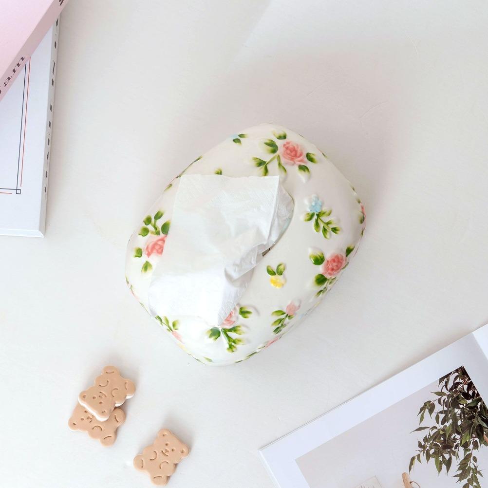 French Relief Rose Tissue Box Ceramic Tissue Case Household Kitchen Organizers Storage Living Room Coffee Table Decoration