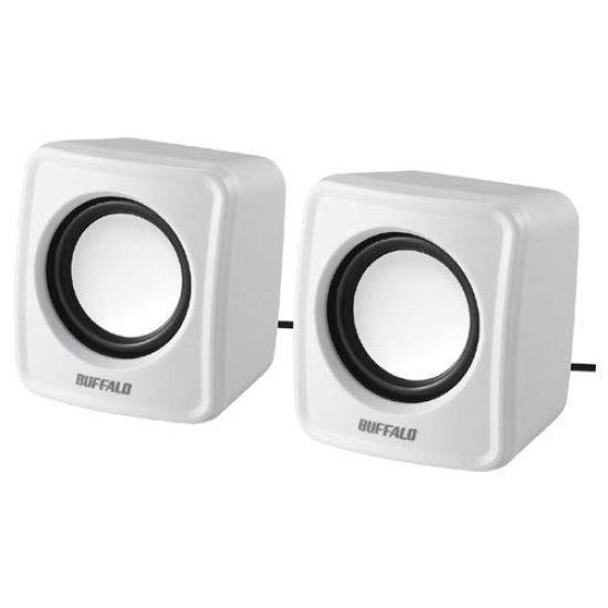 Buffalo PC USB Compact White BSSP100UWH Speakers, Powered, Size,