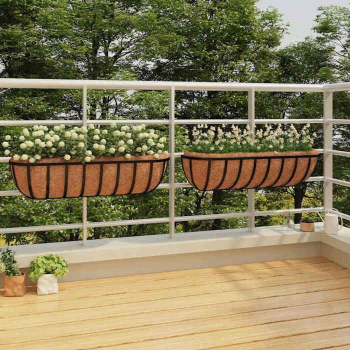 VidaXL Jardinières murales 2 pcs en coco noir 61x19x16 cm acier 319354