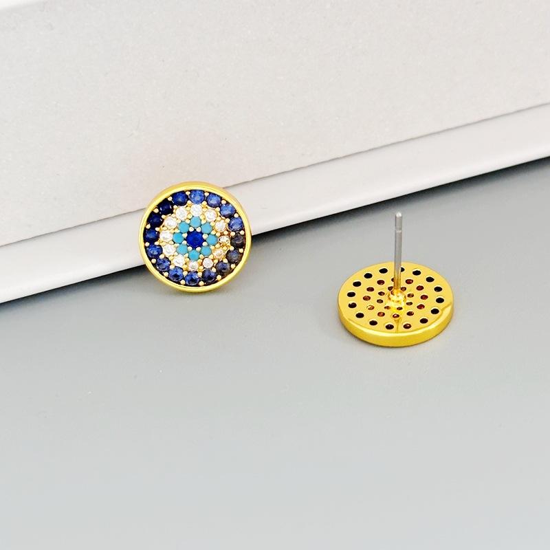 Fashion K Blue Devil'S Eye Necklace Circle Eye Earrings Simple Zircon Stud Earrings Premium Sense Earrings