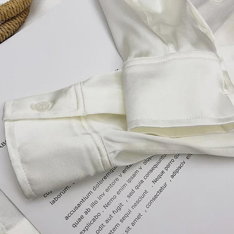 Silk Satin White Shirt: Elegant Foreign Design, Spring 2025 Women's Fashion
