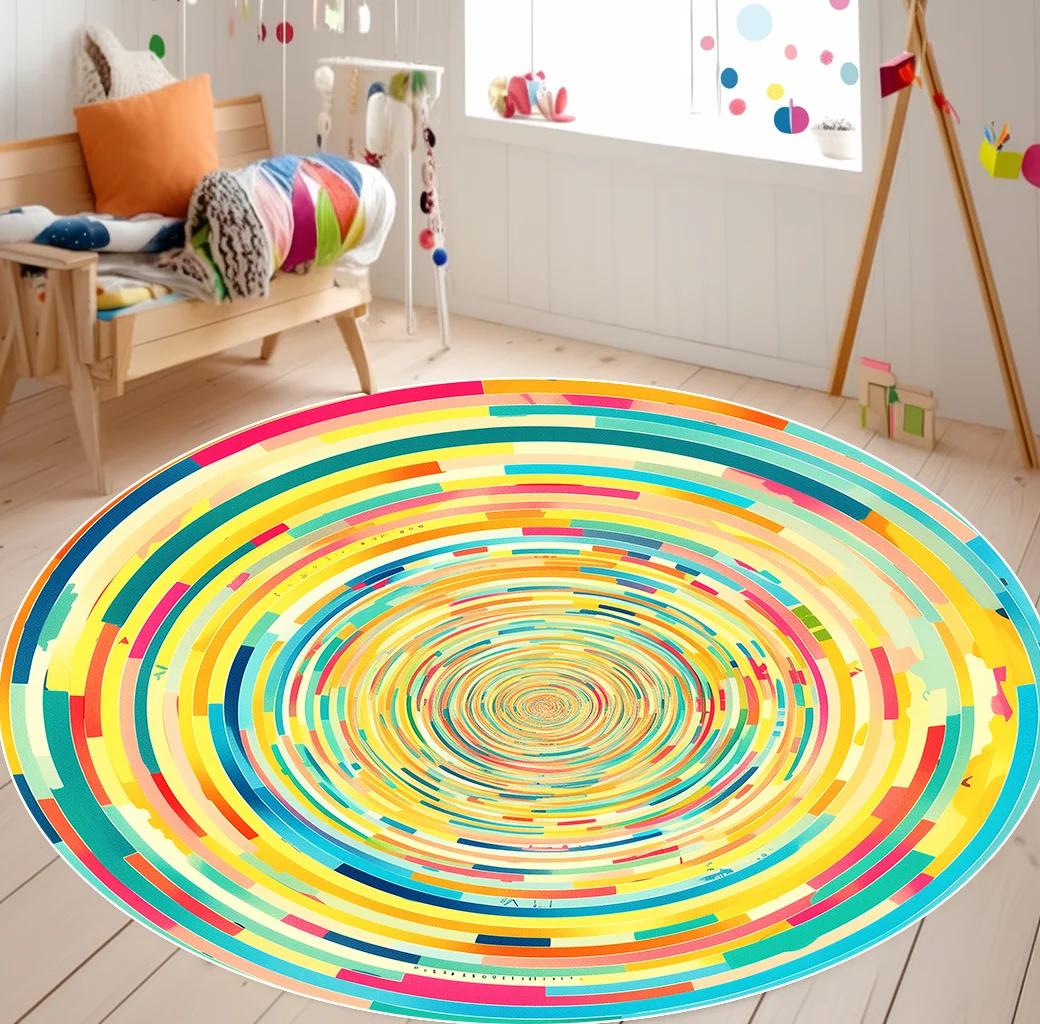 

Мультяшные цвета Радужный круглый ковер Украшение гостиной Зона дивана Нескользящий моющийся коврик Декор детской спальни Мягкий напольный коврик 60cm 23.6 in