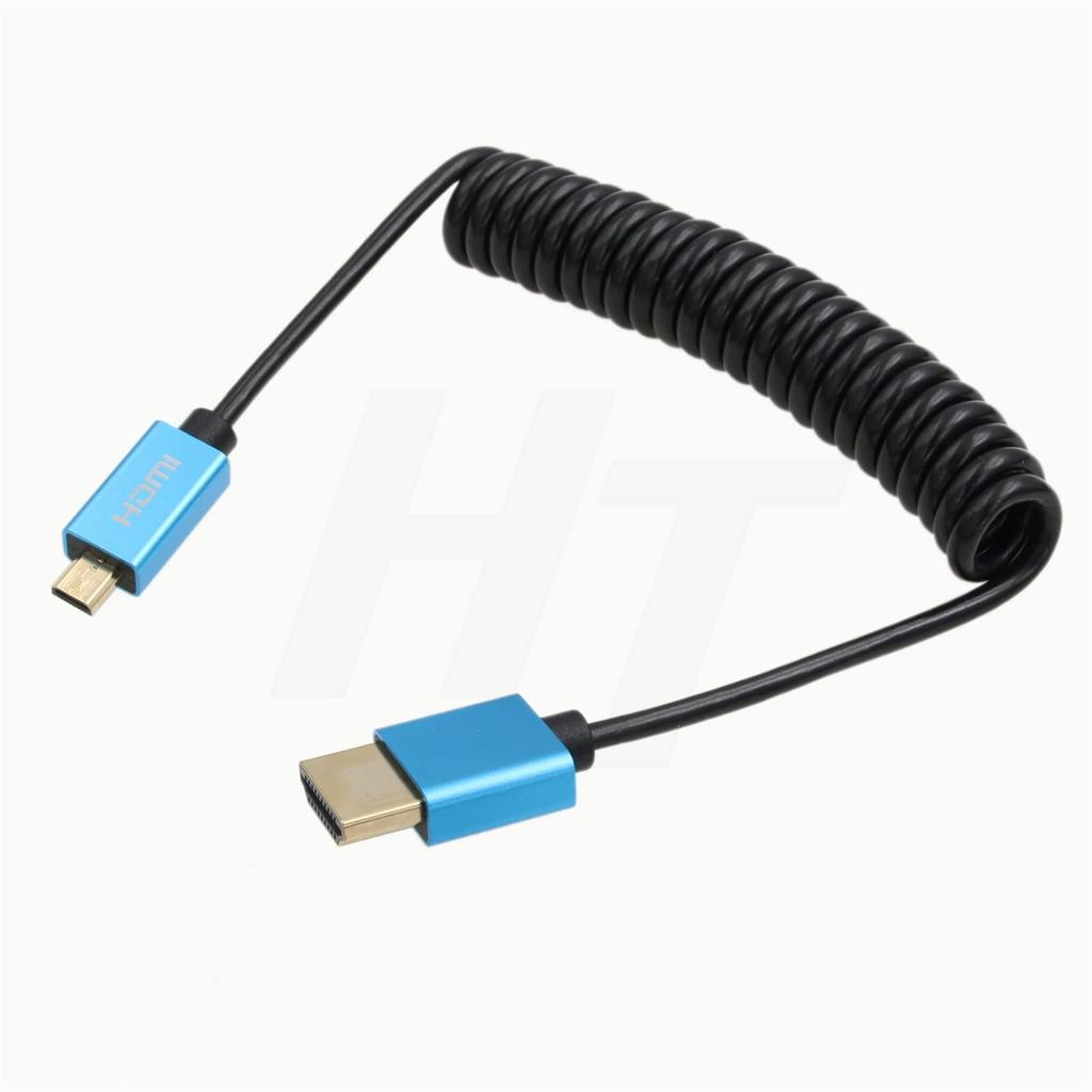 HangTon Micro HDMI to Type A D HDMI 30cm Coiled HDMI 4K 8K Ultra HD Cable for Sony A6500 Canon EOS M R5 R7 GH4 Z50 Cameras and Atomos Ninja V Monitors
