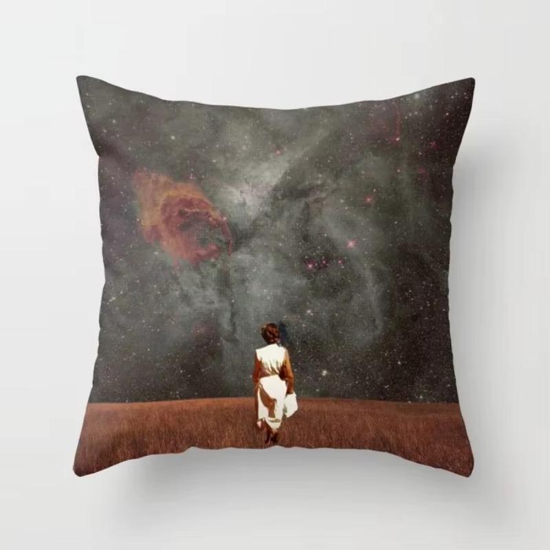 Polyester Romantic Starry Sky Moon Decorative Throw Pillow Case Space Cushion Cover For Home Sofa Bedroom Decoration 45X45Cm