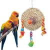 Pet Parrot Non Toxic Straw Plaited Wood Block Chewing Biting Hanging Swing Toy Bird Cage Accessories(S )