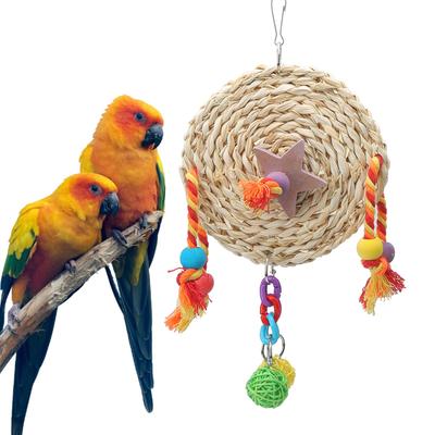 Haustier Papagei Ungiftiger Stroh Geflochtener Holzblock Kauen Beißen Hängende Schaukel Spielzeug Vogelkäfig Zubehör(S )