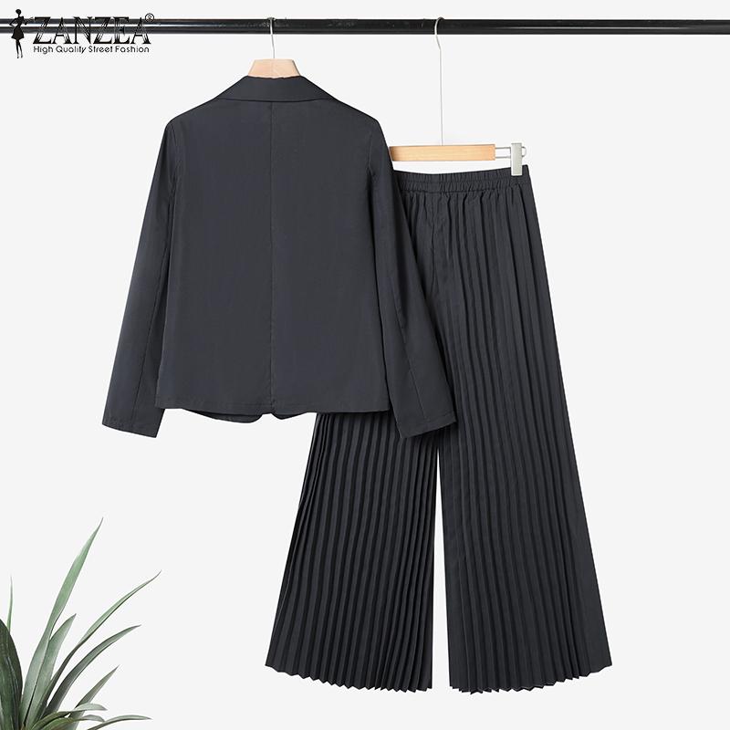 ZANZEA Women Cardigan Blouse and Pants Casual Two Piece Suit Sets