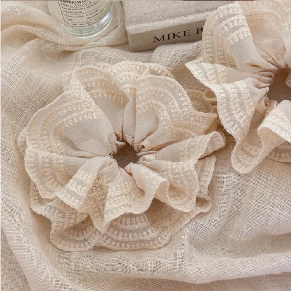 Solid Color Hair Scrunchies French Lace Rubber Bands Fashion Elastic Hair Bands  Women