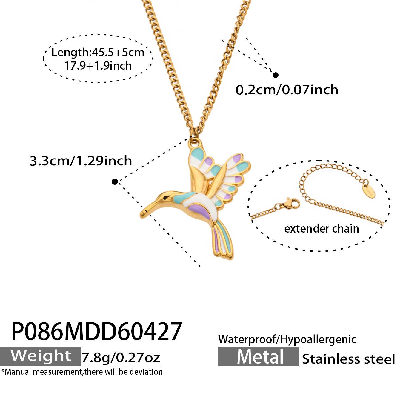 18k Gold Plated Stainless Steel Enamel Flying Bird Pendant Necklace