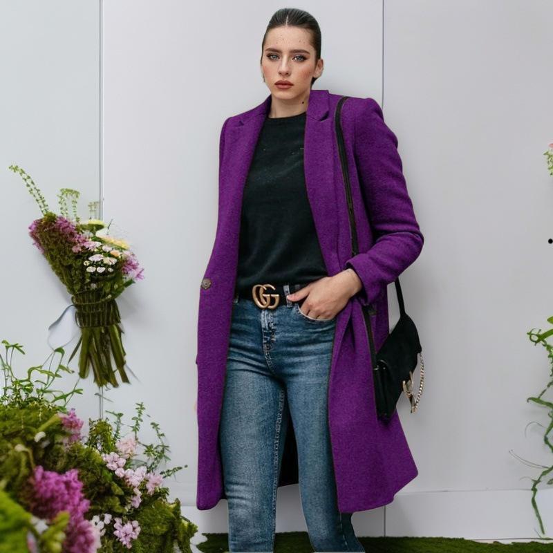 Long Woolen Women's Coat Hidden Button Nizi Outerwear