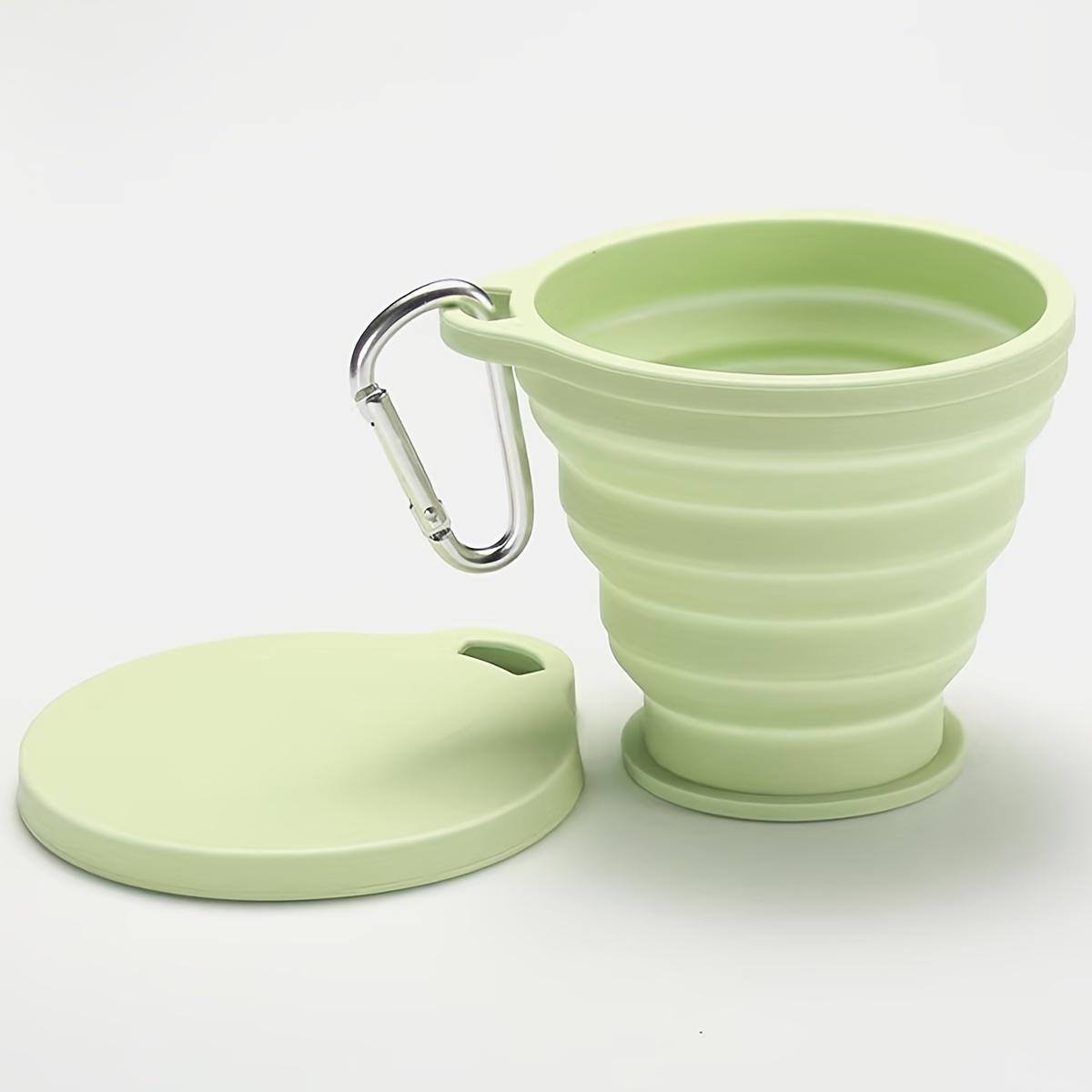 1Pc Foldable Silicone Water Cup, Portable Travel Mouthwash Cup With Lid, Heat-Resistant Tea Cup, Drink Cup, With Carabiner Design, Can Be Hung Green