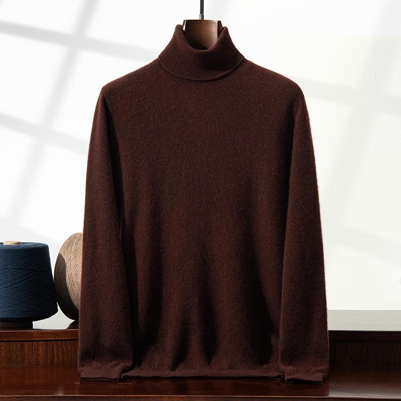 Men's Cashmere High Neck Pullover Sweater – Versatile, Solid Color, Long Sleeve, for Autumn/Winter.