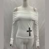 Y2K casual and fashionable white one shoulder long sleeved tight fitting women's top