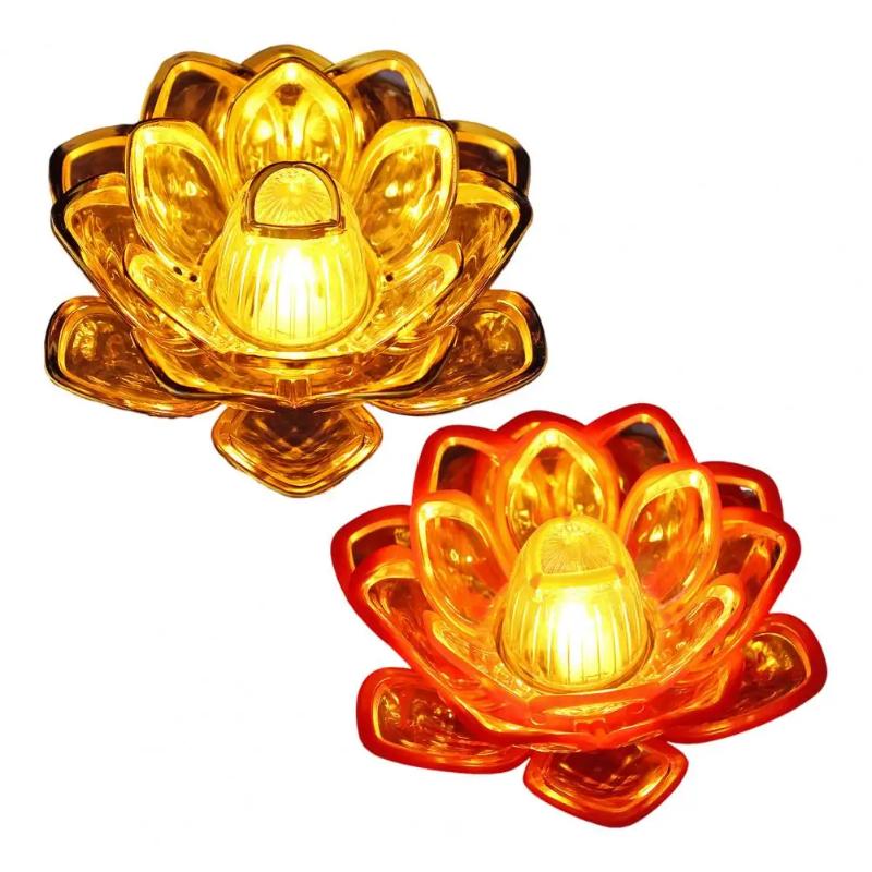 Electronic Flameless LED Lotus Candle Lamp Energy Saving Warm White Light for Home Living Room Table Decor Gift