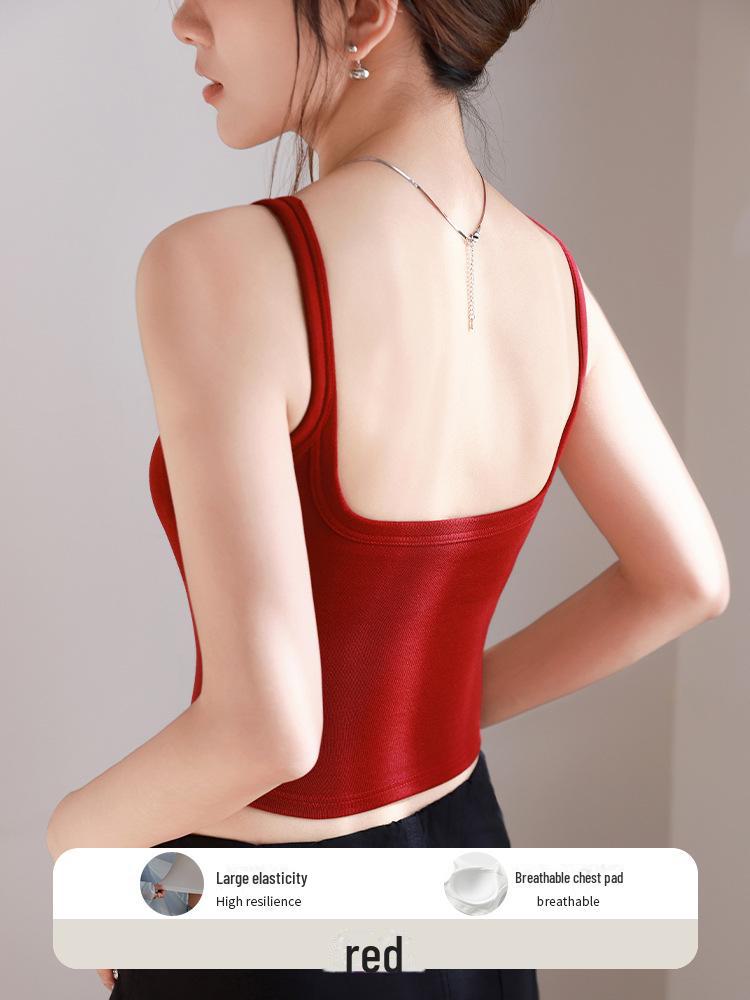 "Women's Summer Black Breathable All-in-One Vest Bra with Chest Pads and Suspenders"