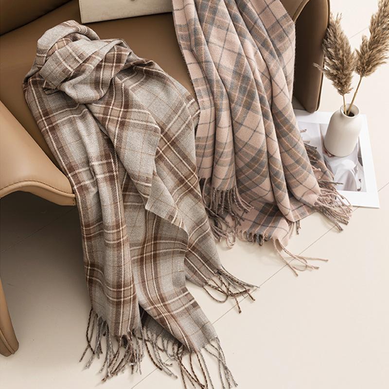 New Imitation Cashmere Plaid Scarf for Women Autumn and Winter Korean Version  Versatile Couple  Warm Neck Scarf   Gift Dual Use Shawl