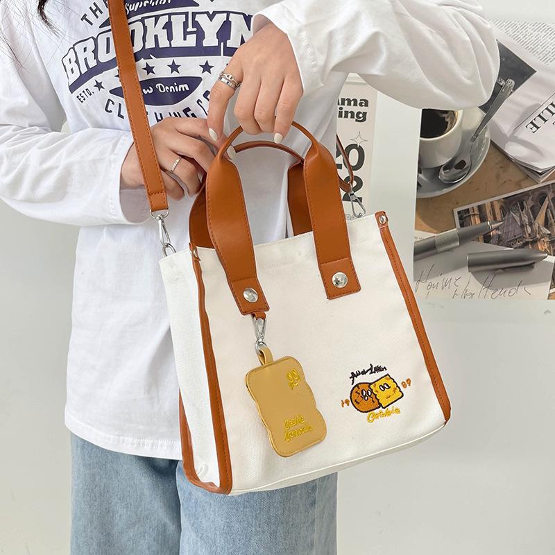 

Мультяжная холщовая сумка-тоут новая женская сумка модная милая контрастная сумка-мессенджер коричневый