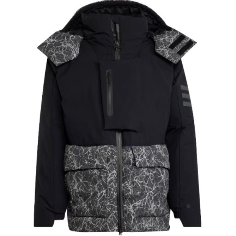 Adidas Terrex And Wander Co-Branded Patchwork Design Logo Print Hooded Down Jacket Men Jackets Black HN6940