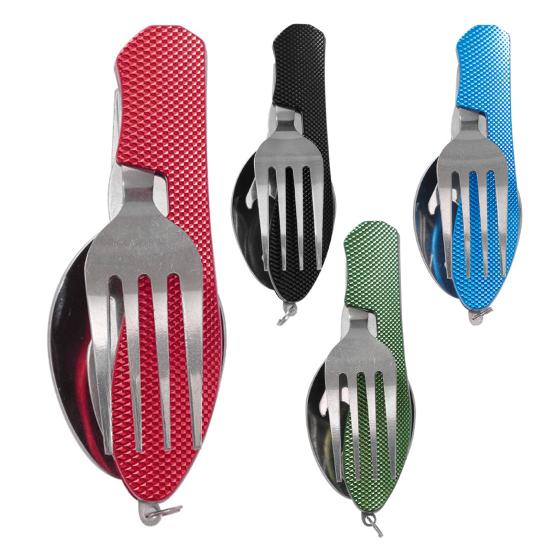 Outdoor Portable Folding Cutlery Heavy Duty Metal Travel Picnic Hiking Backpacking Multifunctional Detachable Fork Spoon Fruit Cutter Collapsible