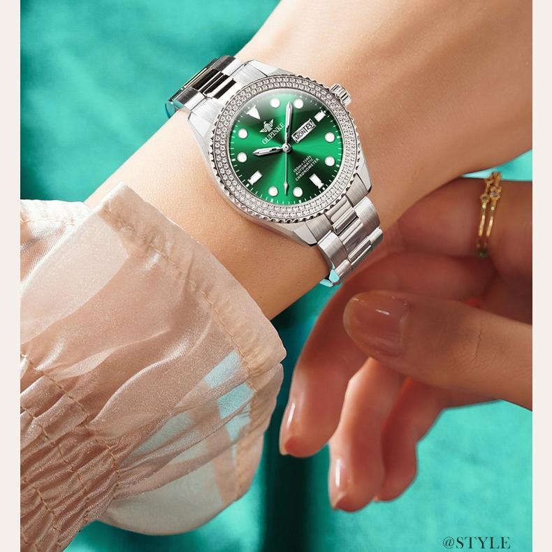 OUPINKE Brand Small Green Watch Light Luxury Diamond Set Fashion Trend Luminous Machine Watch Women Watch Women