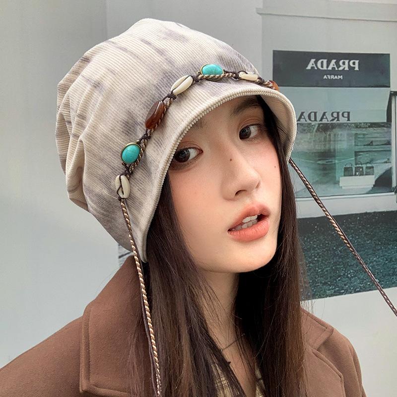 American Tie-dye Beaded Stacking Hat Autumn and Winter New Hat Women's Hat Windproof Hat