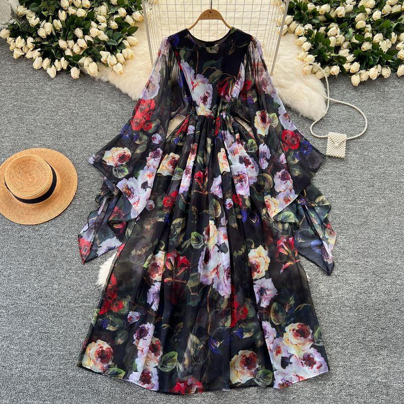 

Young Lady Retro Royal Court Style Chiffon Dress Black L