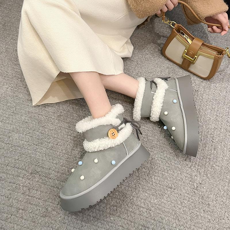 Thick and Cute Fluffy Warm Thick-soled Snow Boots Women's 2025 New Winter Northeast Piled Thickened Cotton Shoes