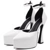 Sexy Damen High Heels Pumps Schuhe Plateau 2025 Knöchelriemen Schwarz Weiß Rot Absatz Tanzparty Hochzeitsschuhe Damen Große Größe