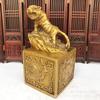 Bronze Tiger Head Zodiac Large Seal Stamp Home Decor Ornament Metal Craft