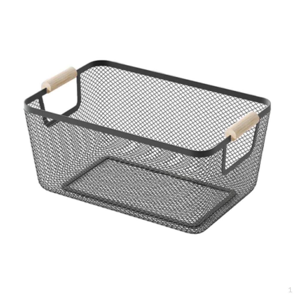 Mesh Container with Wooden Handles for Kitchen Organization And Vegetable Storage