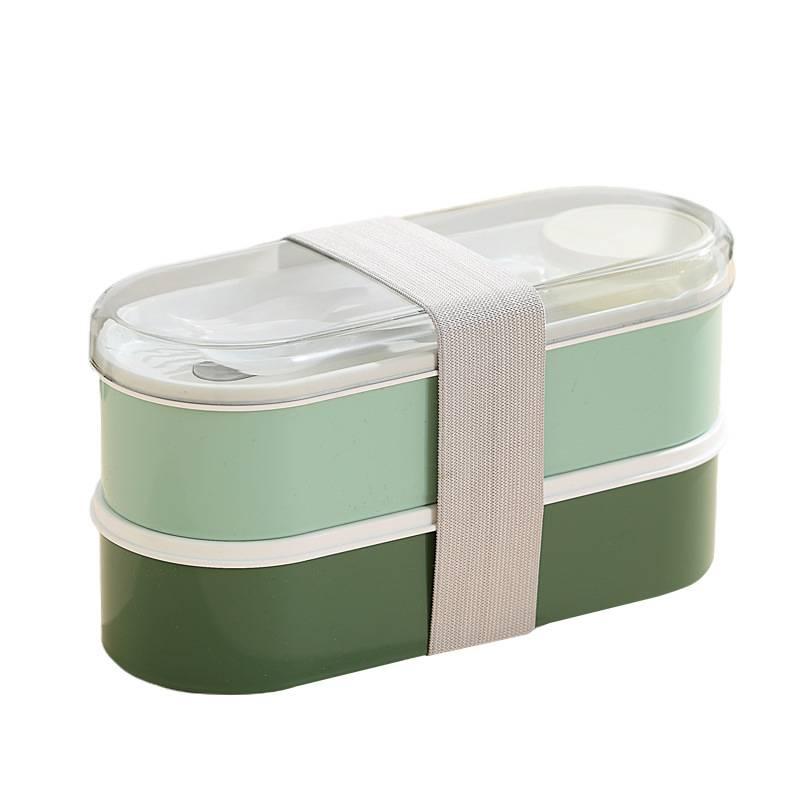 Doppellagige tragbare Lunchbox mit Gabel und Löffel Mikrowellen-Bento-Boxen Geschirrset Lebensmittelaufbewahrungsbehälter