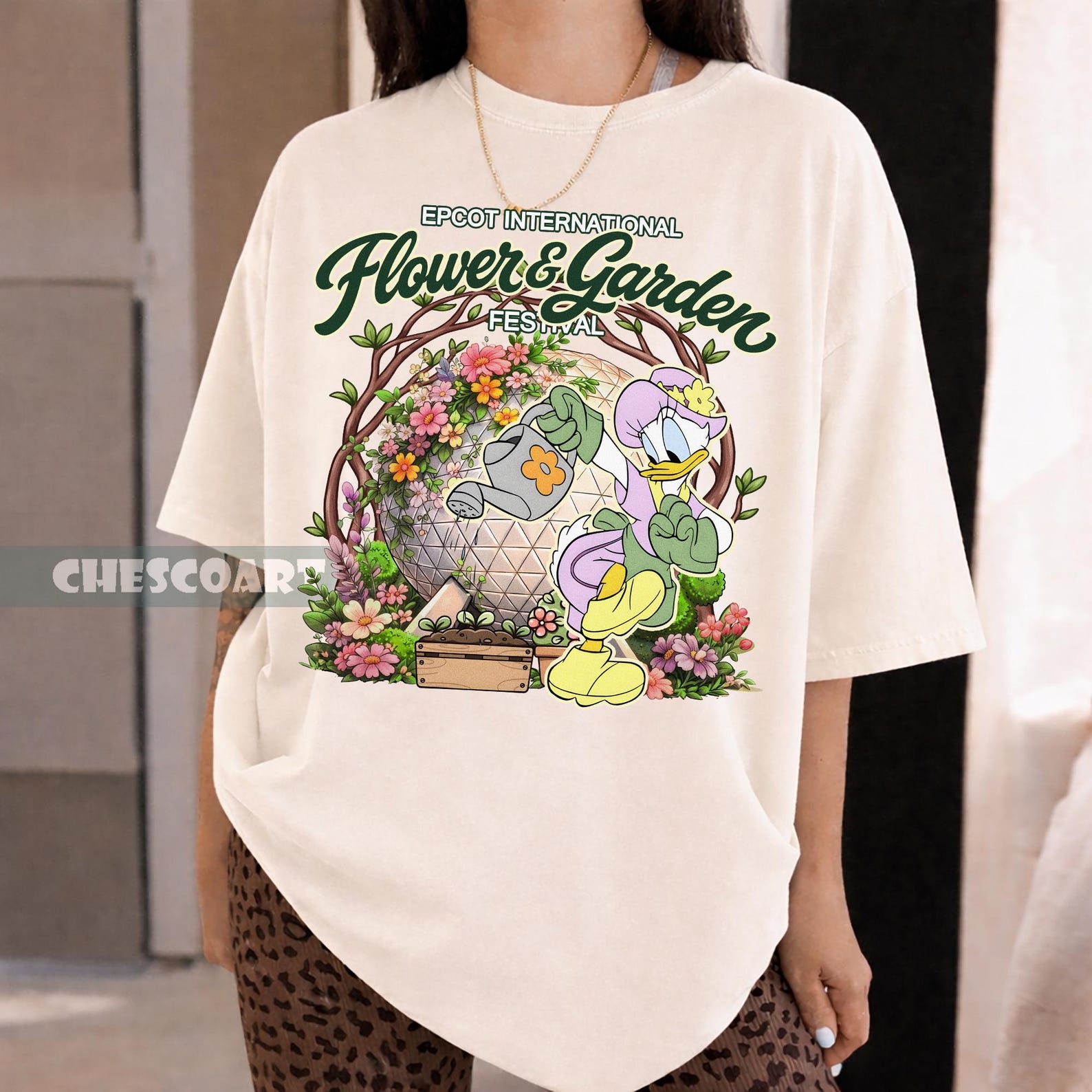 Daisy Duck EPCOT Flower Garden Festival Shirt, Floral Spring Tee 2XL