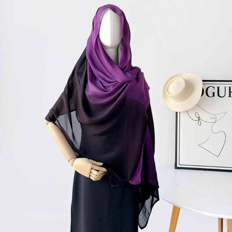 Retro solid color gradual change scarf women's thin simple lengthened yarn shawl cotton scarf headscarf bag head