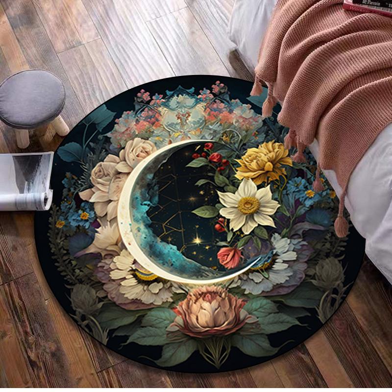 1Pc Flower crescent moon Circular Print Rug - home decoration Carpet For Living Room Bedroom Flooring Computer Chair Area Rug