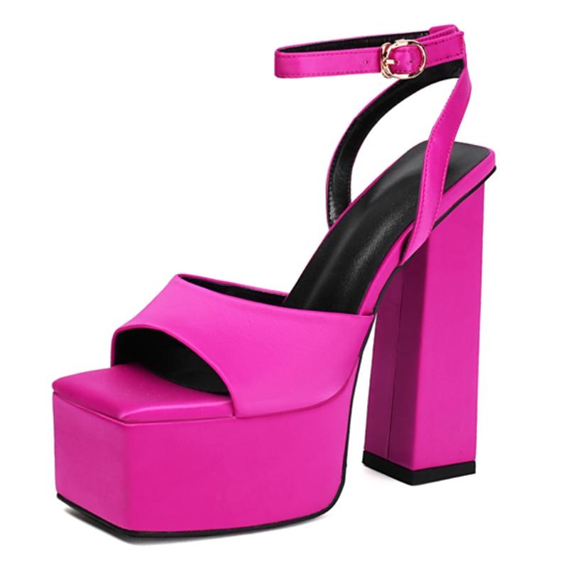 Women's Sandals Shoes Summer 2025 Platform Block High Heels Ankle Strap Blue White Pink Red Wedding Dance Fetish Shoes Ladies