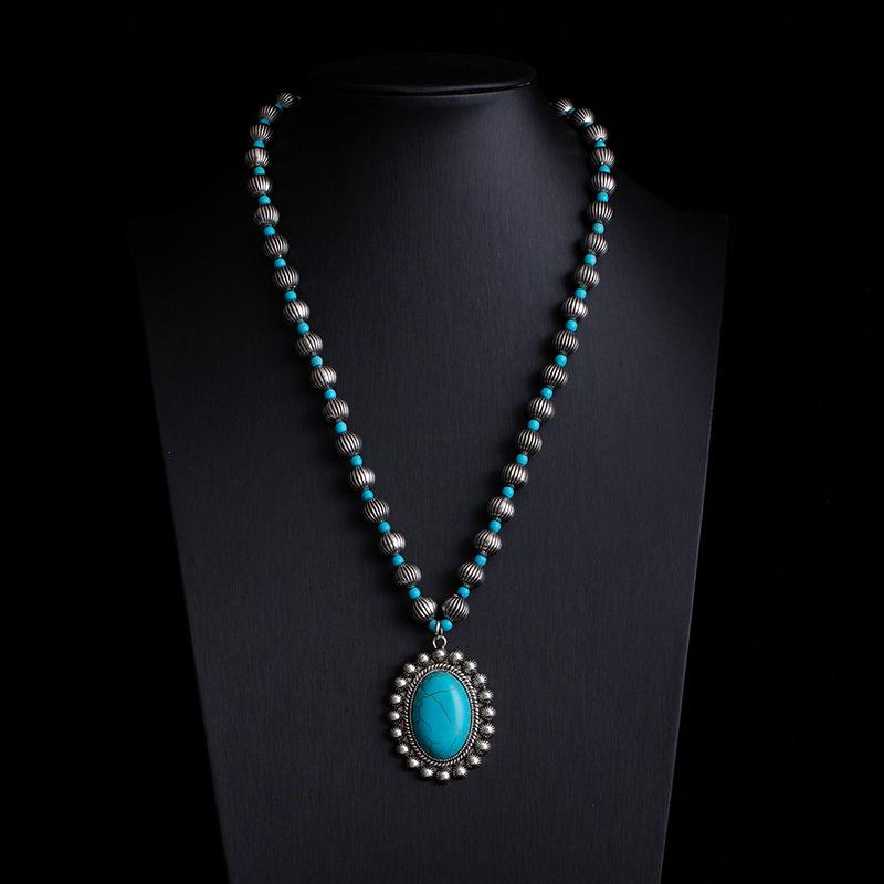 Bohemian Retro Ethnic Style Turquoise Necklace Female Western Denim Style Multi-Layered Wearing High-End Sweater Chain
