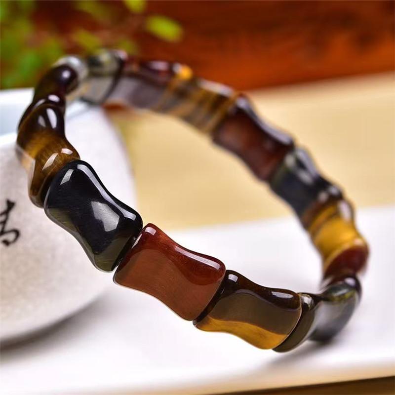 Natural gold tiger eye stone bamboo joint hand row, fashionable gold tiger eye bracelet, Jinshan section square bracelet, golden tiger eye.