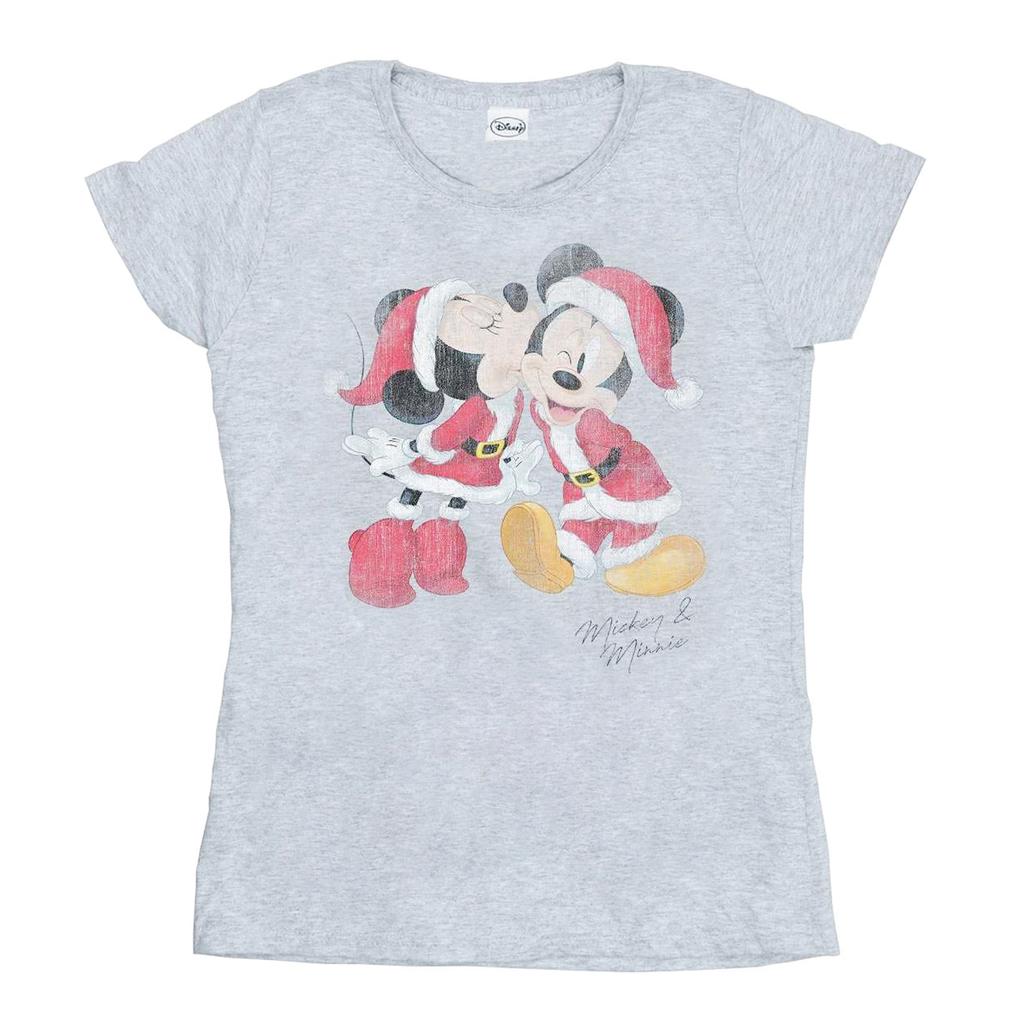 Disney Womens/Ladies Mickey And Minnie Christmas Kiss Cotton T-Shirt