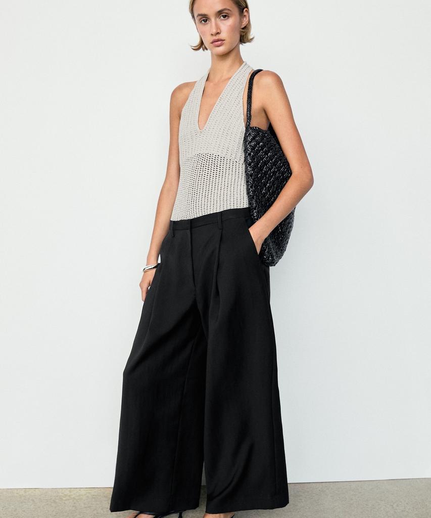 Masimodutti Crop Wide Leg Fluid Pants