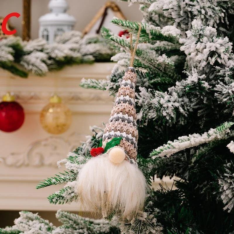 Christmas Decoration Holiday Knitted Hat with Light No Face Doll Pendant Atmosphere Decoration Glow Old Man Small Doll Pendant