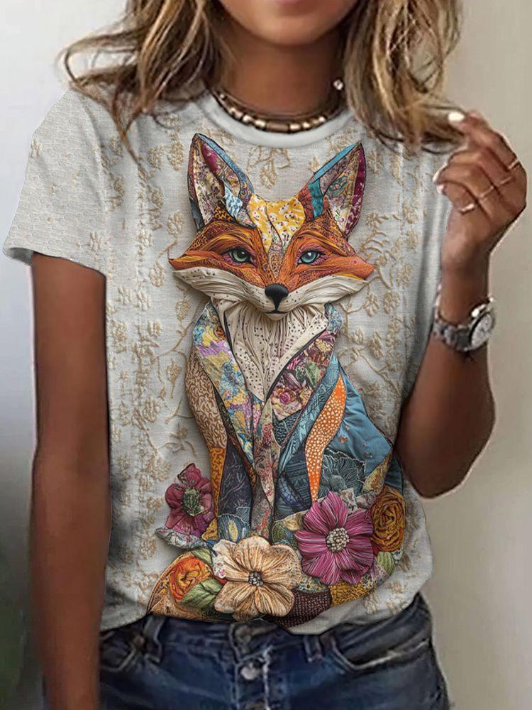 Summer Fox Squirrel T-Shirts Animal 3D Print Fashion Women Round Neck Short Sleeve T Shirt Tees Harajuku Y2K Top Female Clothing