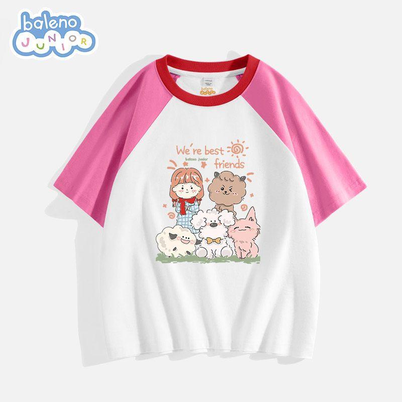 Baleno Kids Girls  Short-Sleeve T-Shirt Summer 2025 New Pure Cotton Top Children s Thin Sportswear Rose Pink / Tb Friends 160