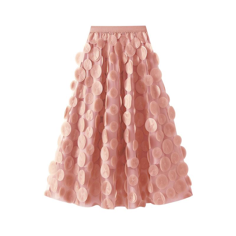 Heavy Industry three-dimensional polka dot black mesh skirt new design medium and long umbrella skirt