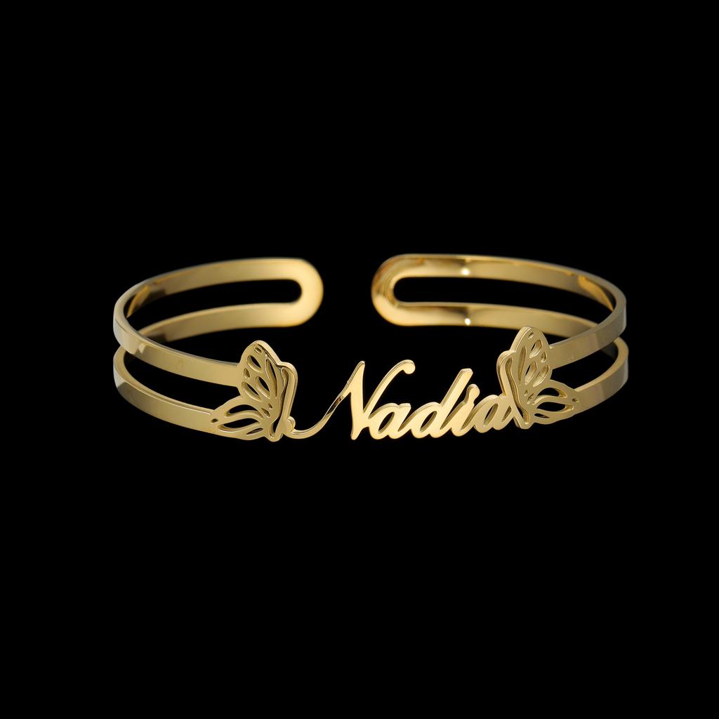 Atoztide Personalized Custom 10mm Letter Name Bracelet for Women Men Stainless Steel Hollow Bangles Birthday Jewelry Gift