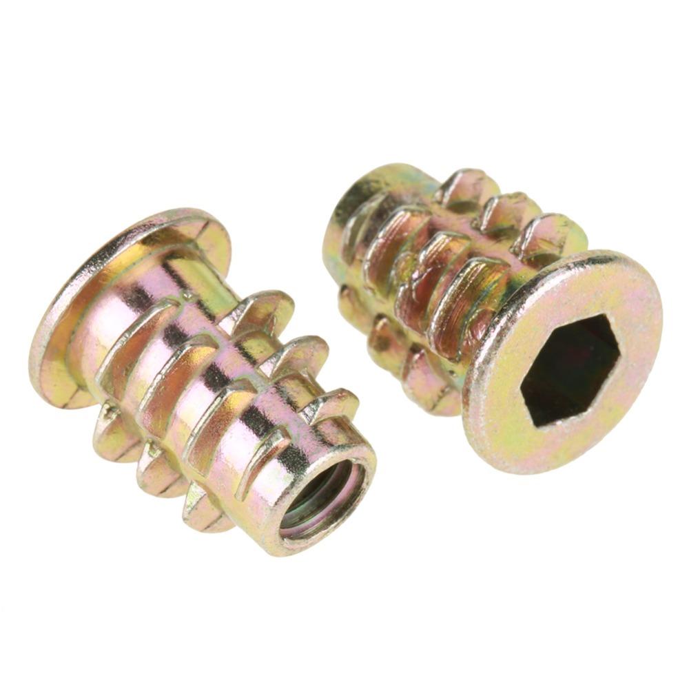 50Pcs Interface M5*13mm Threaded Inserts Zinc Alloy Threaded Hex Drive Head Nuts Hex Drive Zinc Alloy Nuts Furniture Assembly