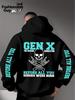 Gen X Totenkopf Knochen Rock Geste Print Herren Hip Hop Sportlicher Hoodie, Seiten Vertikaler Buchstaben Slogan Rückendesign, Locker Punk Street Sweatshirt